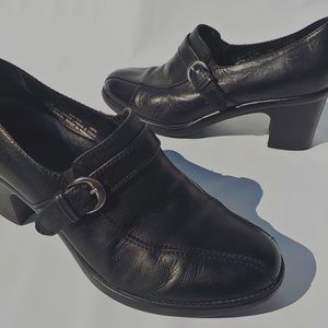 Dansko Black Leather Loafer Style Heels